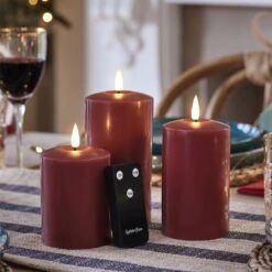 3 Bougies Pilliers TruGlow® Bordeaux à LED 5 3 Bougies Pilliers TruGlow® Bordeaux à LED -Éclairage Domestique CA20010RC 3 bougies pilliers truglow bordeaux a led avec telecommande