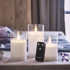 3 Bougies TruGlow® Blanche à Bougeoir En Verre Avec Télécommande -Éclairage Domestique CA22006 3 bougies truglow blanche a bougeoir en verre avec telecommande