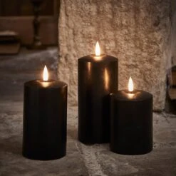 3 Bougies Piliers TruGlow® Noires à LED