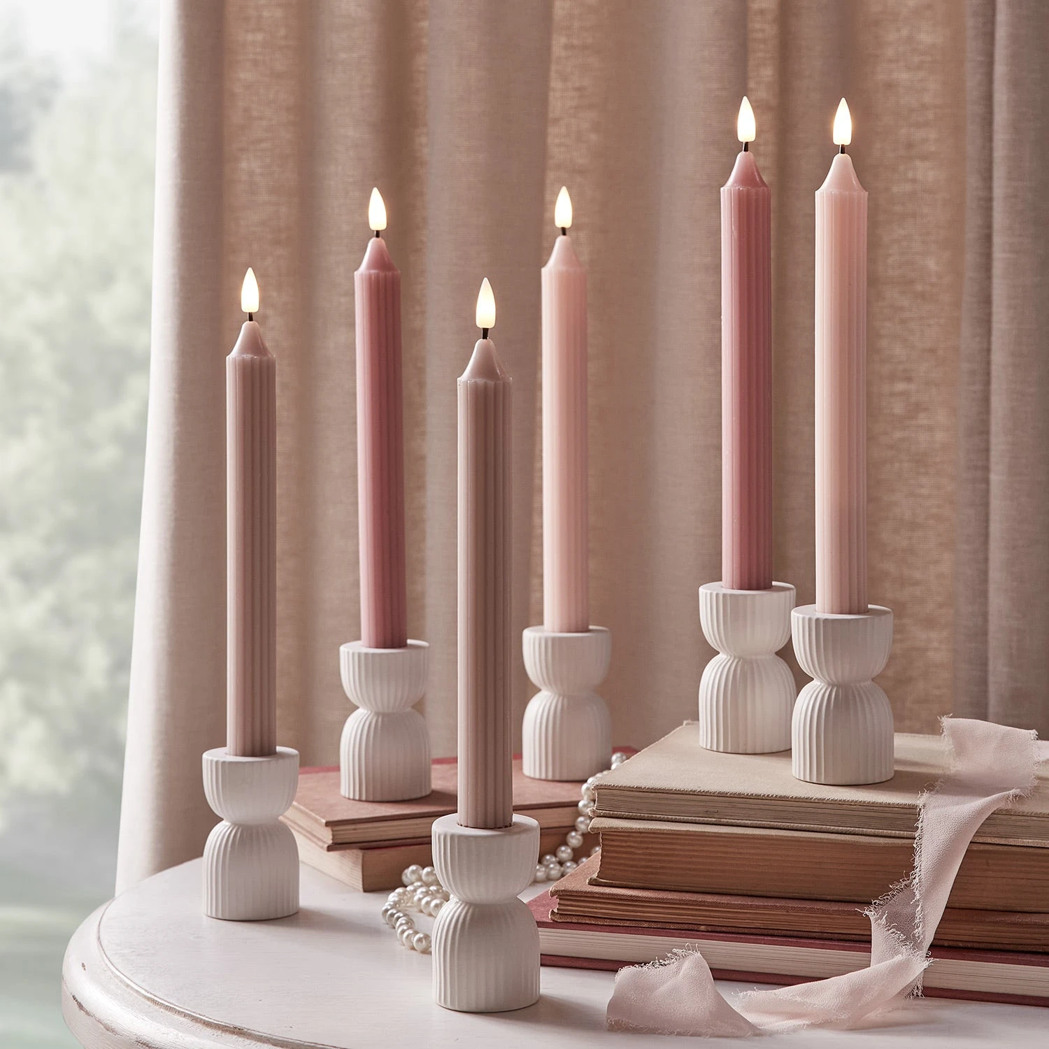 6 Chandelles Striées Rose Truglow® Avec Télécommande 1 6 Chandelles Striées Rose Truglow® Avec Télécommande