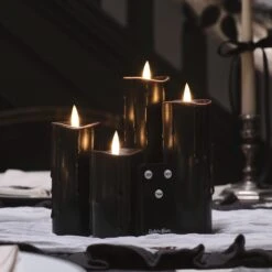 4 Bougies Piliers Fines TruGlow® En Cire Noire Coulante -Éclairage Domestique CA24035 4 bougies piliers fines truglow en cire noire coulante avec telecommande