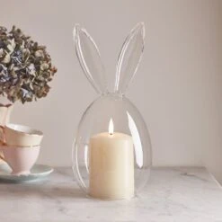 Lot De Cloche En Verre Avec Oreilles De Lapin Et Bougie Pilier TruGlow® De 10 Cm