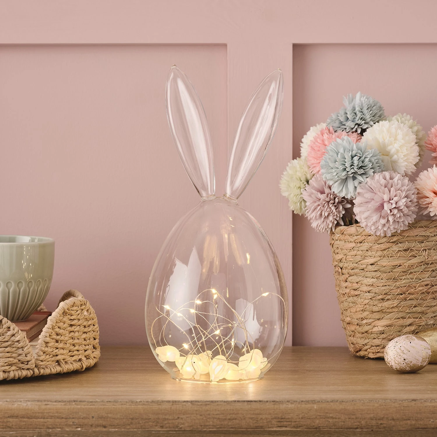 Lot De Cloche En Verre Avec Oreilles De Lapin Et Guirlande Lumineuse à Petits Lapins LED 1 Lot De Cloche En Verre Avec Oreilles De Lapin Et Guirlande Lumineuse à Petits Lapins LED