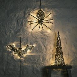 Lot De Décoration D'Halloween En Rotin : Araignée, Chapeau De Sorcière, Et Chauve-Souris