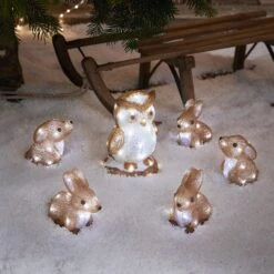 Lot De Figurines De Noël Hibou Et Lapins Lumineux En Acrylique