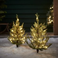 Lot De 2 Piquets Sapin De Noël Pre-éclairés Pour L'Extérieur