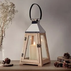 Lanterne Trapèze En Bois Avec Bougie TruGlow®