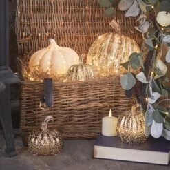 Lot De 5 Citrouilles Lumineuses Décoratives