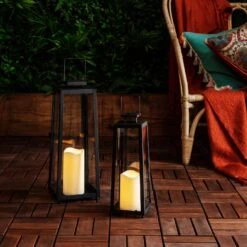 Duo De Lanternes Solaires Porto -Éclairage Domestique D SL170034 Outdoor Black Solar Lantern Garden Bundle Pair P2