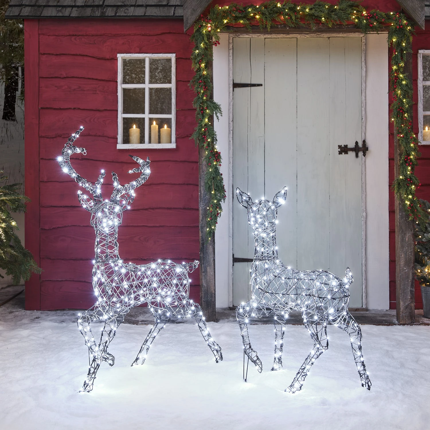 Cerf Et Biche Solaire De Noël Studley En Rotin, à LED Bicolore 1 Cerf Et Biche Solaire De Noël Studley En Rotin, à LED Bicolore