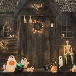 Lot De Décoration D'Halloween En Rotin : Araignée, Chapeau De Sorcière, Et Chauve-Souris -Éclairage Domestique Deco halloween exterieure avec une selection de figurines lumineuses