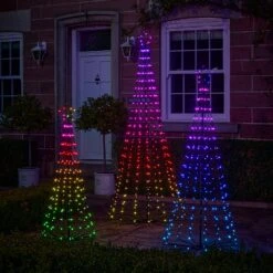 Lot De 3 Sapins De Noël Cônes Lumineux D’Extérieur Avec Fonction Changement De Couleur