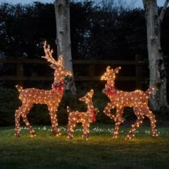Famille De Rennes De Noël Lumineux Harewood En Fils De Coton Marrons Pailletés