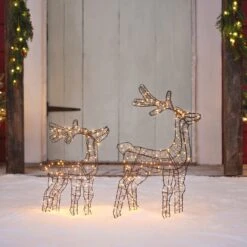 Duo De Rennes Lumineux En Fil De Fer Avec Micro LED