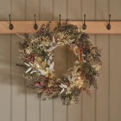 Lot De Couronne & Bouquet Mural Automne-Hiver Pré-éclairés 17 Lot De Couronne & Bouquet Mural Automne-Hiver Pré-éclairés -Éclairage Domestique LL WR23001 couronne automne hiver pre eclairee de 60 cm 4