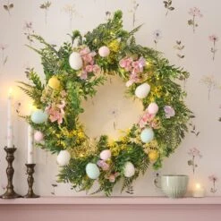 Couronne De Pâques Pré-éclairée De 60 Cm Avec Œufs De Pâques