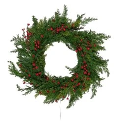 Couronne De Noël Pré-éclairée Aux Baies Rouges -Éclairage Domestique LL WR25009OFF