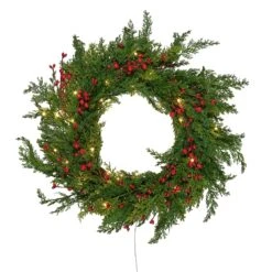 Couronne De Noël Pré-éclairée Aux Baies Rouges -Éclairage Domestique LL WR25009ON