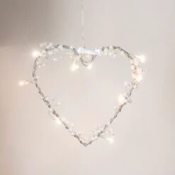 Cœur Lumineux Orné De Perles à 10 LED Blanc Chaud