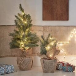 Lot De 2 Sapins De Noël Artificiels Pré-éclairés De 53 Cm Et 30 Cm