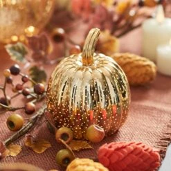 3 Citrouilles Lumineuses Mouchetées Cuivre En Verre 17 3 Citrouilles Lumineuses Mouchetées Cuivre En Verre -Éclairage Domestique LL21058 DE21003 3 citrouilles lumineuses mouchetees cuivre en verre avec pommes de pin en feutre 2
