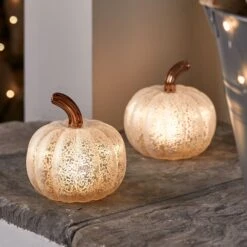 Citrouille Lumineuse En Verre à La Patine Blanche 22 Citrouille Lumineuse En Verre à La Patine Blanche -Éclairage Domestique LL21059 Duo de citrouille lumineuse en verre a la patine blanche