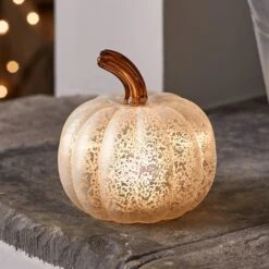 Citrouille Lumineuse En Verre à La Patine Blanche 20 Citrouille Lumineuse En Verre à La Patine Blanche -Éclairage Domestique LL21059 citrouille lumineuse en verre a la patine blanche allumee