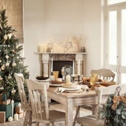 Étoile Lumineuse En Bois Gris -Éclairage Domestique LL21098 Etoile Lumineuse en Bois Gris vue avec table de noel