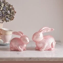 Lot De 2 Décos De Pâques, Lapins Lumineux Roses En Verre Moucheté 7 Lot De 2 Décos De Pâques, Lapins Lumineux Roses En Verre Moucheté -Éclairage Domestique LL23002 Lot de 2 decos de paques lapins lumineux roses en verre plus fonce