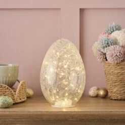 Œuf De Pâques Lumineux En Verre Craquelé