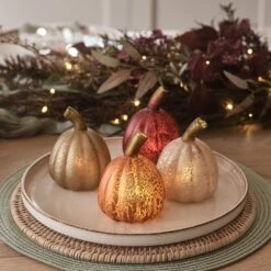 Lot De 8 Citrouilles Lumineuses En Verre à La Patine Blanche -Éclairage Domestique LL25007 lot de 4 citrouilles lumineuses en verre a la patine blanche 3