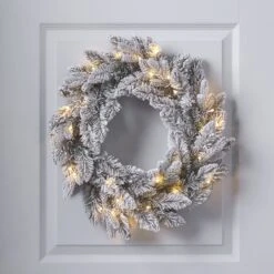 Couronne De Noël Enneigée De 50 Cm à LED Blanc Chaud
