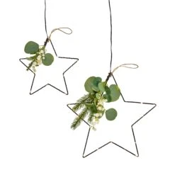 Set De 2 Étoiles Micro-LED Avec Feuillage D’Hiver -Éclairage Domestique LL25017 de 2 etoiles micro led avec feuillage d hiver sur fond blanc