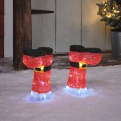 Lot De 2 Bottes Du Père Noël Lumineuses En Acrylique Sur Piquets