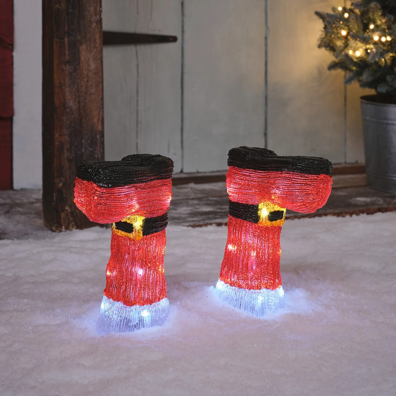Lot De 2 Bottes Du Père Noël Lumineuses En Acrylique Sur Piquets 1 Lot De 2 Bottes Du Père Noël Lumineuses En Acrylique Sur Piquets