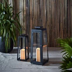 Grande Lanterne Solaire Porto 16 Grande Lanterne Solaire Porto -Éclairage Domestique SL17004 Large Yarra Outdoor Black Solar Candle Lantern Bamboo Duo P2