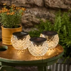 Lot De 3 Lampes De Table Solaires Blanc Chaud En Verre