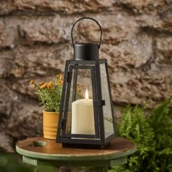 Lanterne Solaire Palma Noire De 25 Cm Avec Bougie D'Extérieur TruGlow®