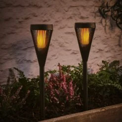 2 Torches Solaires De Jardin Effet Flamme