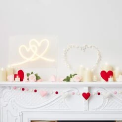 Cœur Lumineux à Pompons Blanc -Éclairage Domestique Saint valentin cheminee 2