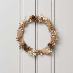 Couronne De Feuilles Dorées De 33 Cm -Éclairage Domestique WR21023 Couronne de Feuilles Dorees de 33cm illuminee accrochee sur la porte