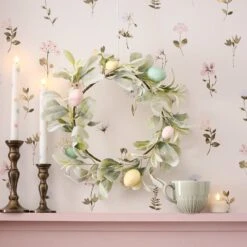 Couronne De Pâques De 40 Cm Avec Œufs Pastel -Éclairage Domestique WR25001 couronne de paques de 40 cm avec oeufs pastel 1