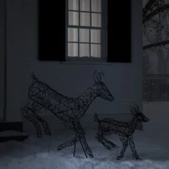 Duo De Rennes Solaires à LED Bicolore Harlow : Biche Et Faon En Rotin -Éclairage Domestique XX2103 4 duo de rennes de noel harlow en rotin biche et faon 300 led bicolore 1