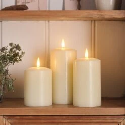 Trio De Bougies Piliers TruGlow® Ivoire Rechargeables -Éclairage Domestique bougies rechargeables allumees