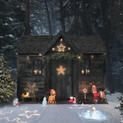 Chiot Lumineux Avec Guirlande Multicolore 5 Chiot Lumineux Avec Guirlande Multicolore -Éclairage Domestique cabine exterieure decoree de figurines lumineuses