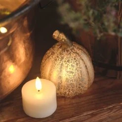 Lot De 8 Citrouilles Lumineuses En Verre à La Patine Blanche -Éclairage Domestique citrouille lumineuse a la patine blanche avec bougie votive