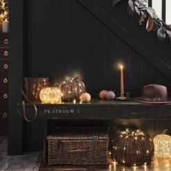 Lot De 2 Citrouilles Lumineuses En Rotin 16 Lot De 2 Citrouilles Lumineuses En Rotin -Éclairage Domestique deco de hall d entree pour l automne