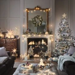 Lot Couronne Et Guirlande Pré-éclairées En Eucalyptus Et Baies Blanches -Éclairage Domestique deco de noel en interieur