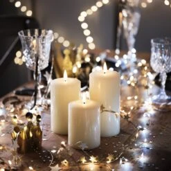 Lot De 3 Bougies Piliers Flamme Réaliste à LED TruGlow® -Éclairage Domestique trio de bougies ivoire en deco de table de fin d annee